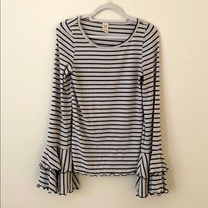 Free People Striped Long Bell Sleeve Top